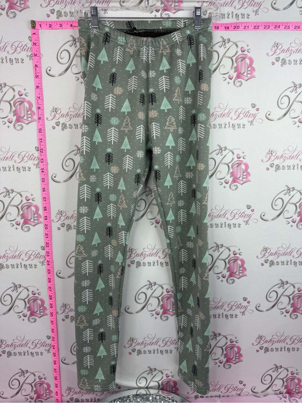 Just cozy leggings fleece lined Women's Green Holiday Tree Print Leggings